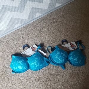 No Boundaries 34A Blue Floral Lace Push Up Padded Bras Bundle Lot Set Teal